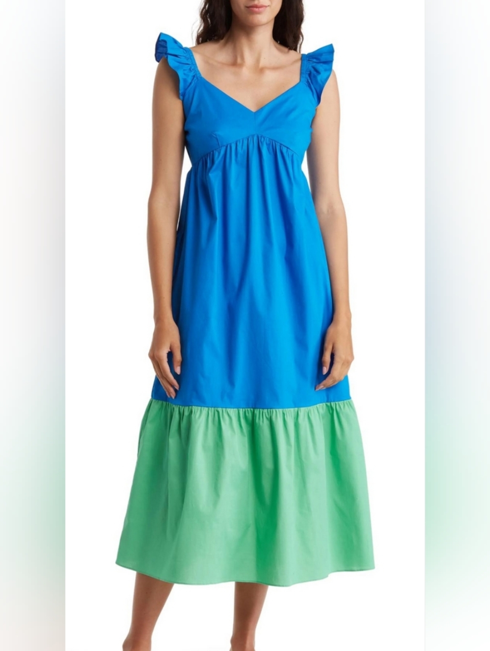 Donna Morgan Ruffle Cap Sleeve Maxi Dress w/pockets Cotton Sz 4